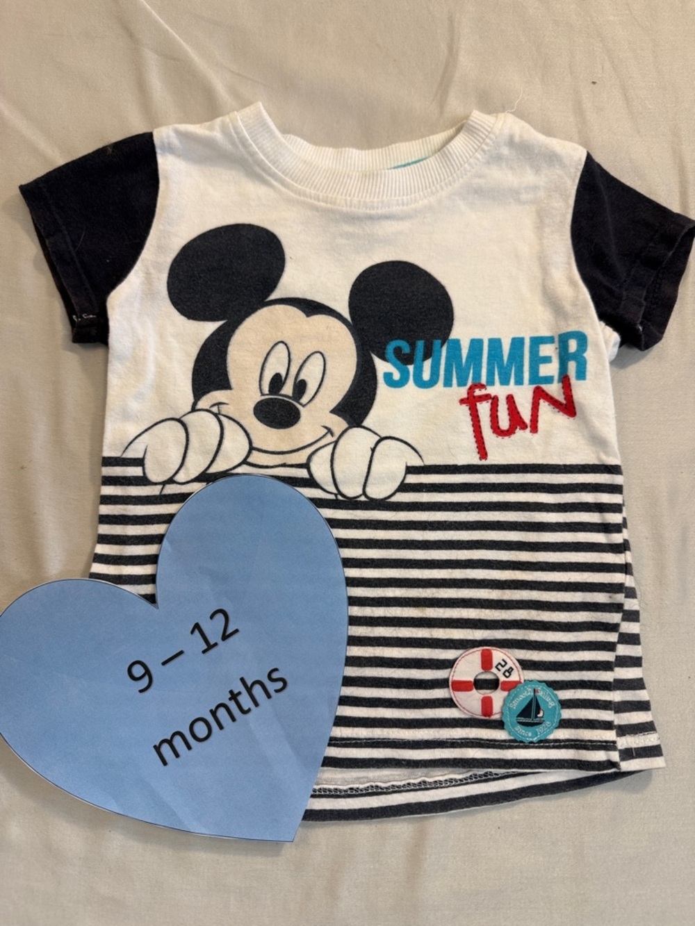 Disney - Mickey Mouse Striped Kids Tee - Black, White, Blue, Red